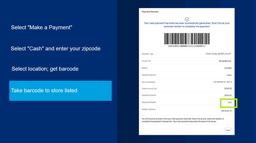 Example of a generated payment barcode to take to the store